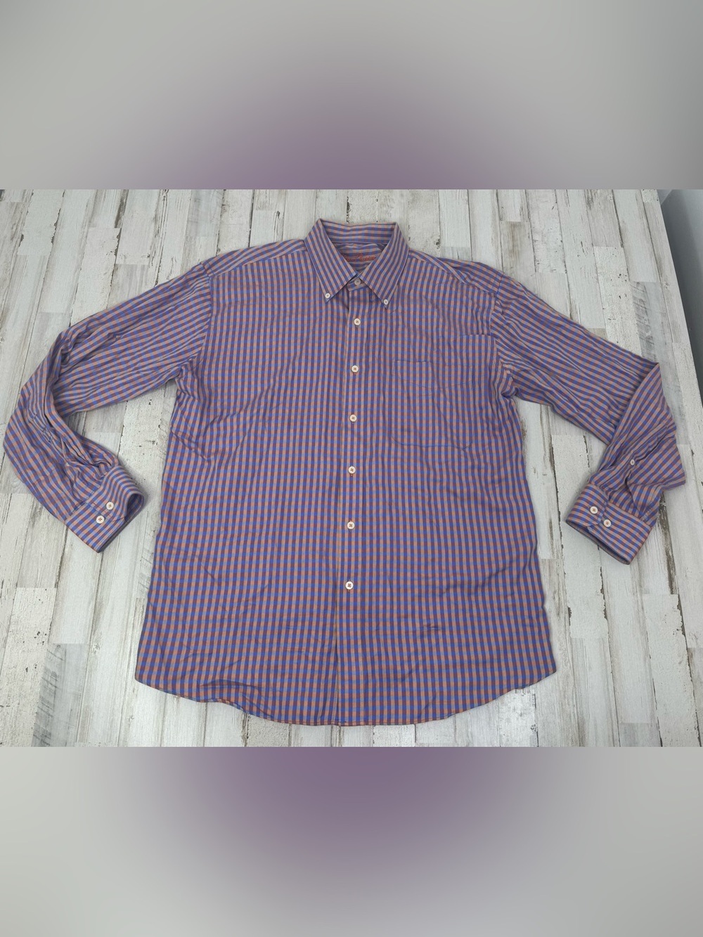 Alan Flusser Plaid Button Front Shirt Men XL Long Sleeve Colorful Cotton